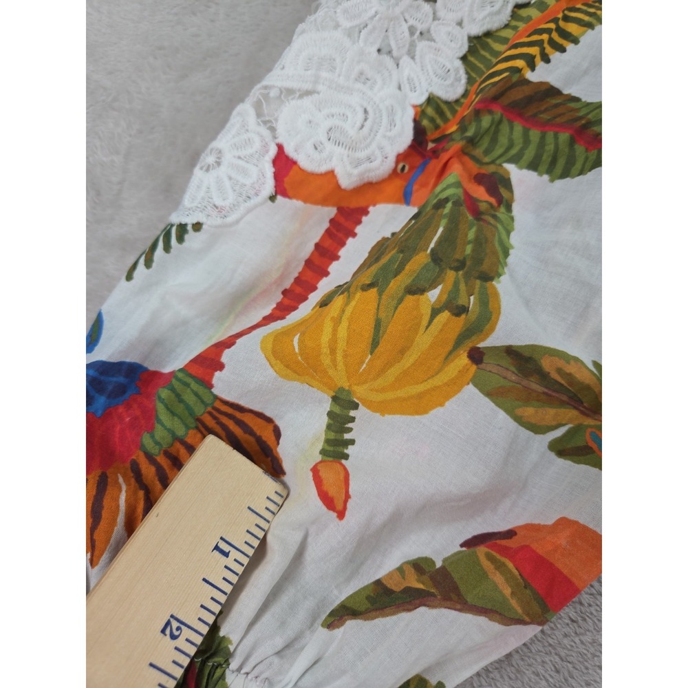 Farm Rio Top Womens Medium Cropped Bird Tropical Embroidered Floral - Picture 14 of 15